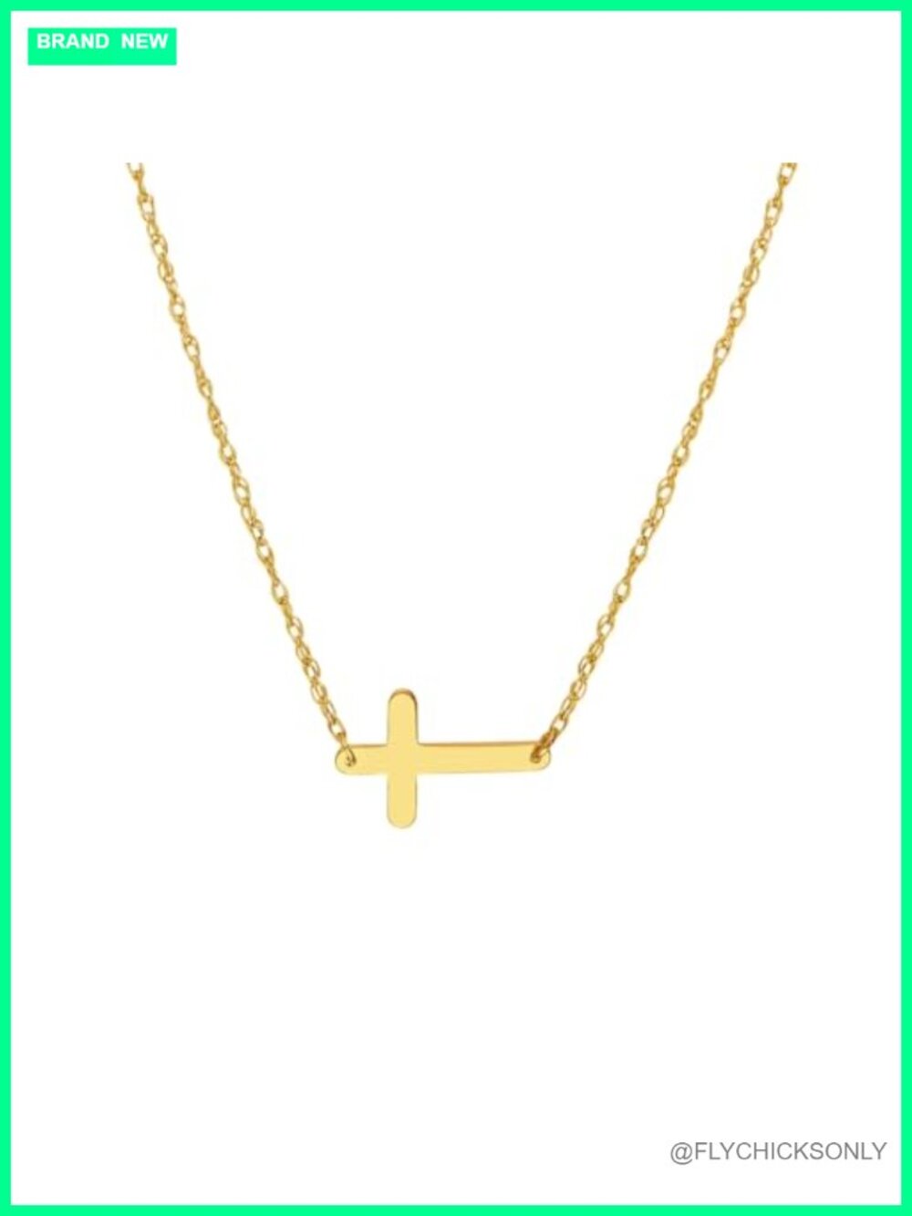 14k Yellow Gold Dainty Mini Sideways Cross Necklace Adjustable Chain